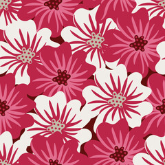 Aesthetic contemporary seamless pattern with pink flowers. Modern floral print for textile, fabric, wallpaper, wrapping, gift wrap, paper, scrapbook and packaging