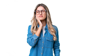Young Uruguayan woman over isolated background with toothache