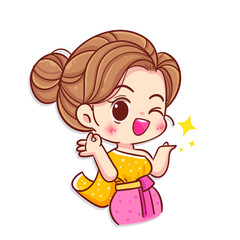 Girl in traditional costume Cartoon character logo vector illustration