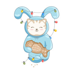 Chinese New Year rabbit symbol, kitty in a New Year rabbit costume, Year of the Rabbit