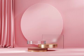 Pink stage podium mock up product display showcase 3d rendering