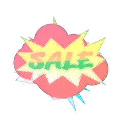 Abstract transparent iridescent grunge sale sticker element.