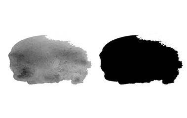 Watercolor brush stroke and black mask.  Black labels, background, paint texture. Brush smear stain texture. Smear brush on a white background. 