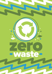Fototapeta na wymiar Zero Waste. Ecology poster. Refuse and Reduce. To Reuse and Recycle. Green January for environment. Eco friendly lifestyle. Save the planet. No plastic, only eco bag. Vector illustration