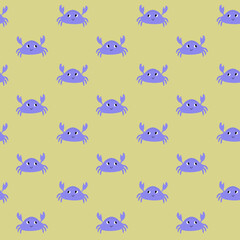 Vector seamless pattern with crab.Underwater cartoon creatures.Marine background.Cute ocean pattern for fabric, childrens clothing,textiles,wrapping paper