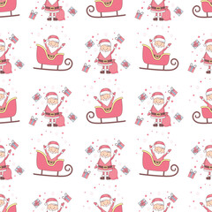 Cute seamless pattern with Santa Claus for Merry Christmas and Happy New Year decor