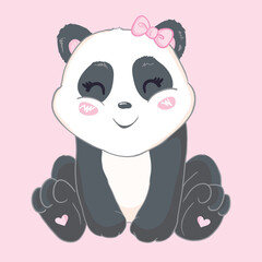 Illustration with cute cartoon panda. Illustration for the girl.