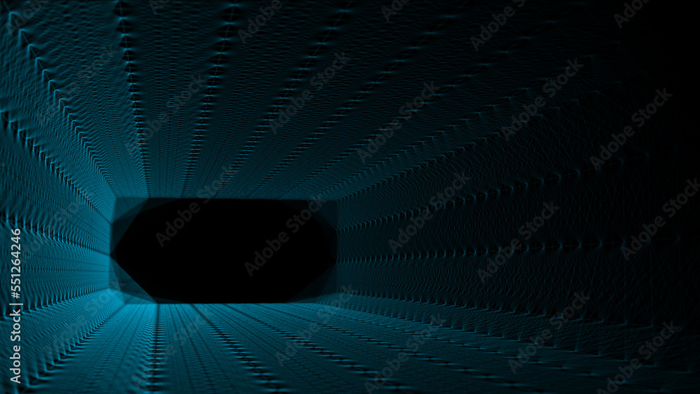 Poster galactic portal with linear connections. optical illusion of a laser tunnel. technological connectio