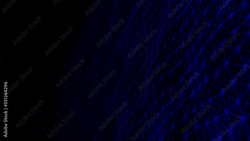 Poster wave of digital particles on a black background. abstract interlacing lines and points. digital conn