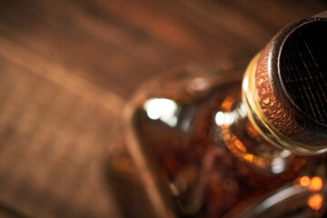 Whisky still life on a wooden background