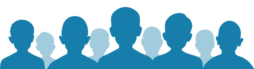 Group of children boys, silhouette. Vector illustration