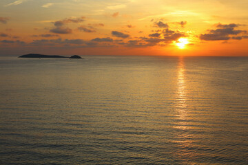 Sunrise over the Maditerranean sea at Santa Eulalia, Ibiza, Spain.