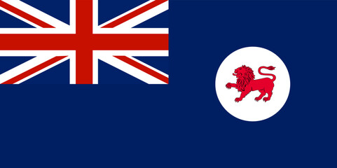 Flag of Tasmania or lutruwita (Commonwealth of Australia) State badge of a red lion passant on white disk, on a defaced British Blue Ensign - obrazy, fototapety, plakaty