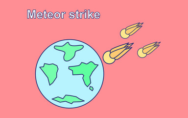 Vector illustration of asteroid or meteor hitting earth.