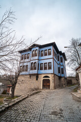 Traditional Ottoman house in Safranbolu. Safranbolu UNESCO World Heritage Site. Old wooden mansion. turkish architecture. Wooden ottoman mansion. Blue ottoman wooden house 