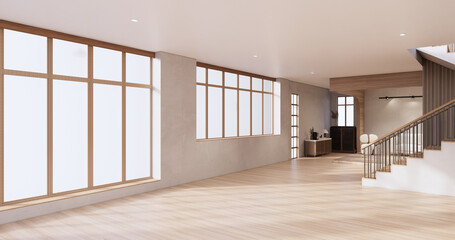 Fototapeta na wymiar Muji style, Empty wooden room,Cleaning japandi room interior.