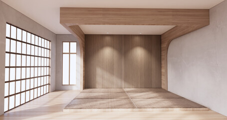 Muji style, Empty wooden room,Cleaning japandi room interior.