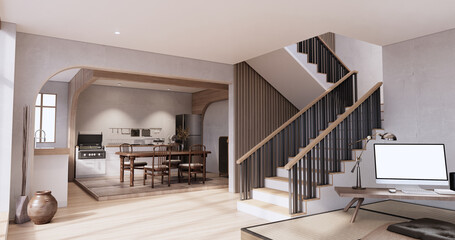 Mock up Kitchen room japanese style,white wall mock up.