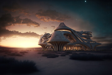 Fototapeta na wymiar Futuristic architecture on alien planet, space expansion concept, cosmic colonisation