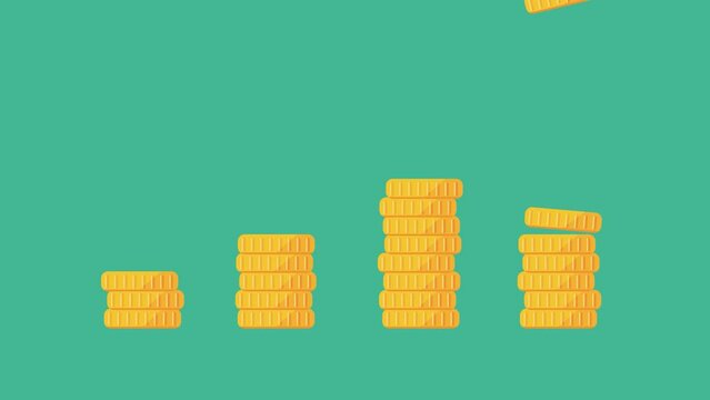 Gold coins that fell to the ground. stack of coins investment ideas. 2D animation with alpha channel