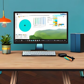 illustrated office desk with monitor and keyboard