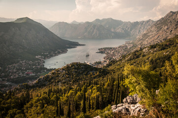 Montenegro view from top of Kotor Serpentine road