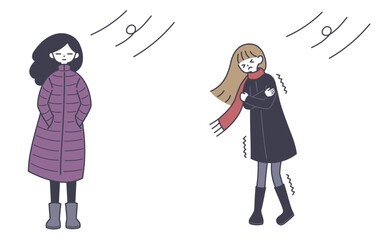 冬服で寒さに耐える女性