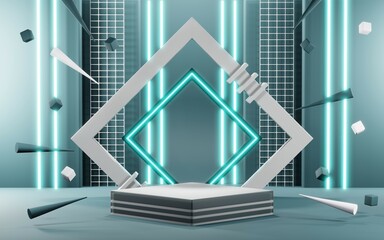 Fototapeta premium 3D render of Podium background in blue tones for displaying cream products. cosmetics