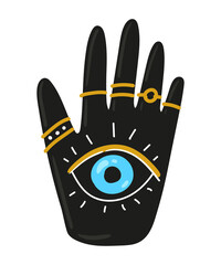 Evil eye mascot. Evil eye, Hamsa, Hand of Fatima, Eye of Providence. Vector illustrations of amulets. Freehand drawing style. Isolated on white