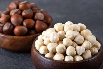 Group of peeled and shelled hazelnuts