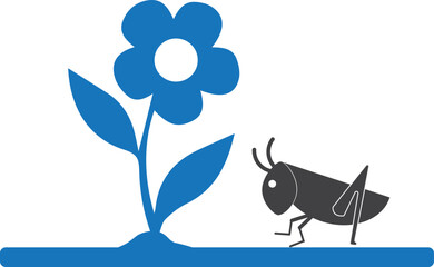 Grasshopper icon, flower and grasshopper symbol vector