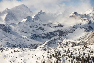 Wall murals Dolomites Aerial drone view of Madonna di Campiglio Trentino and ursus snowpark in Val Rendena dolomites Italy in winter