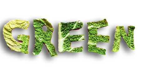 Verde escrito con hojas de verdura.