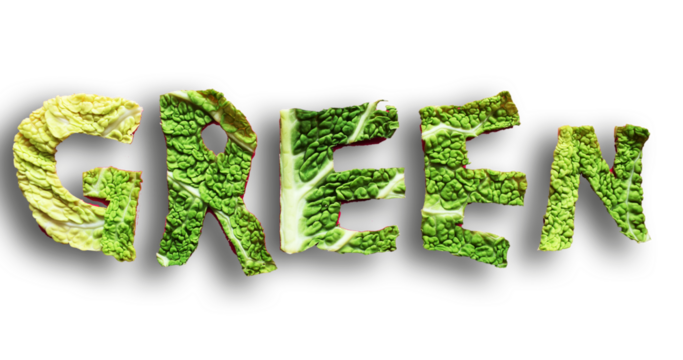 Verde escrito con hojas de verdura.