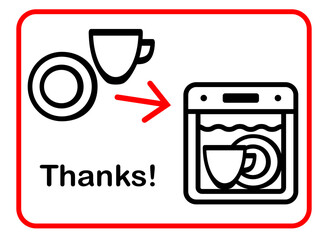  Dishes must be put in the dishwasher. Vector illustration, Icons
