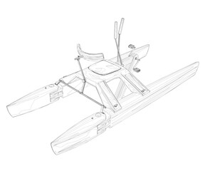 Outline of a catamoran with pedals from black lines isolated on a white background. Isometric view. 3D. Vector illustration.