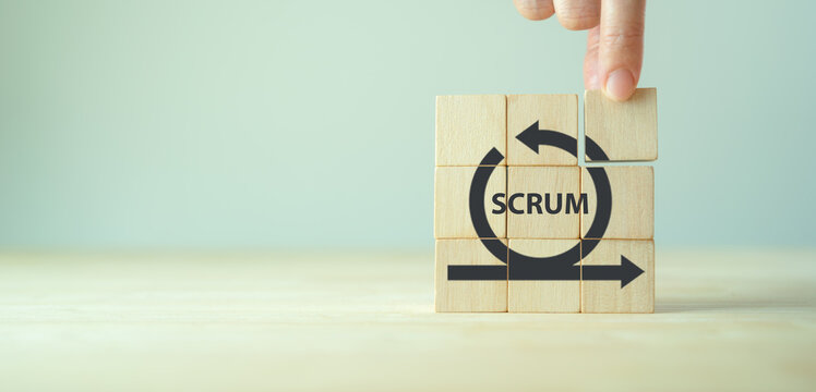 SCRUM, agile development methodology concept. Task sprint teamwork methodology. Adaptable, fast, flexible and effective agile framework. Scrum roles, product owner, scrum master and scrum team.