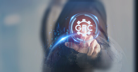 GRC Governance Risk and Compliance concept. Structuring way to align IT with business goals. Reduce...