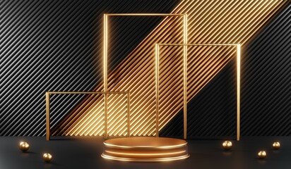 3D rendering of blank product background for cream cosmetics Modern black podium background