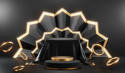 3D rendering of blank product background for cream cosmetics Modern black podium background
