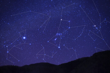 冬の星空（星座線入り） © Kinapi