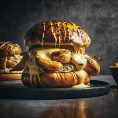 A hyper realistic photograph of a seedless brioche burger