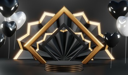 3D rendering of blank product background for cream cosmetics Modern black podium background