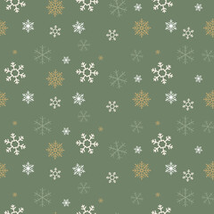 Christmas snowflake seamless pattern on sage green color background