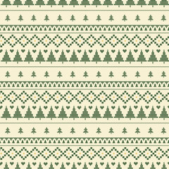Green Christmas sweater seamless pattern on beige color background vector design
