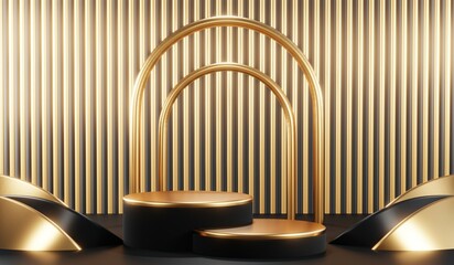 3D rendering of blank product background for cream cosmetics Modern black podium background