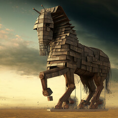 Concept art illustration of trojan horse - obrazy, fototapety, plakaty