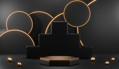 3D rendering of blank product background for cream cosmetics Modern black podium background