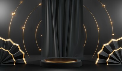 3D rendering of blank product background for cream cosmetics Modern black podium background
