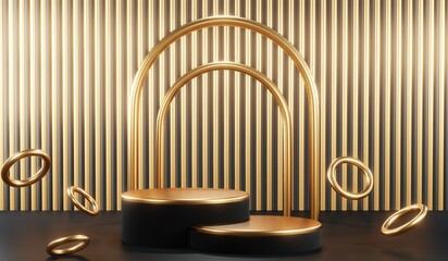 3D rendering of blank product background for cream cosmetics Modern black podium background